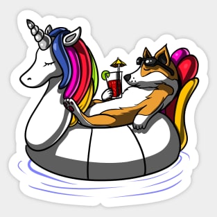 Corgi Dog Riding Unicorn Float Sticker